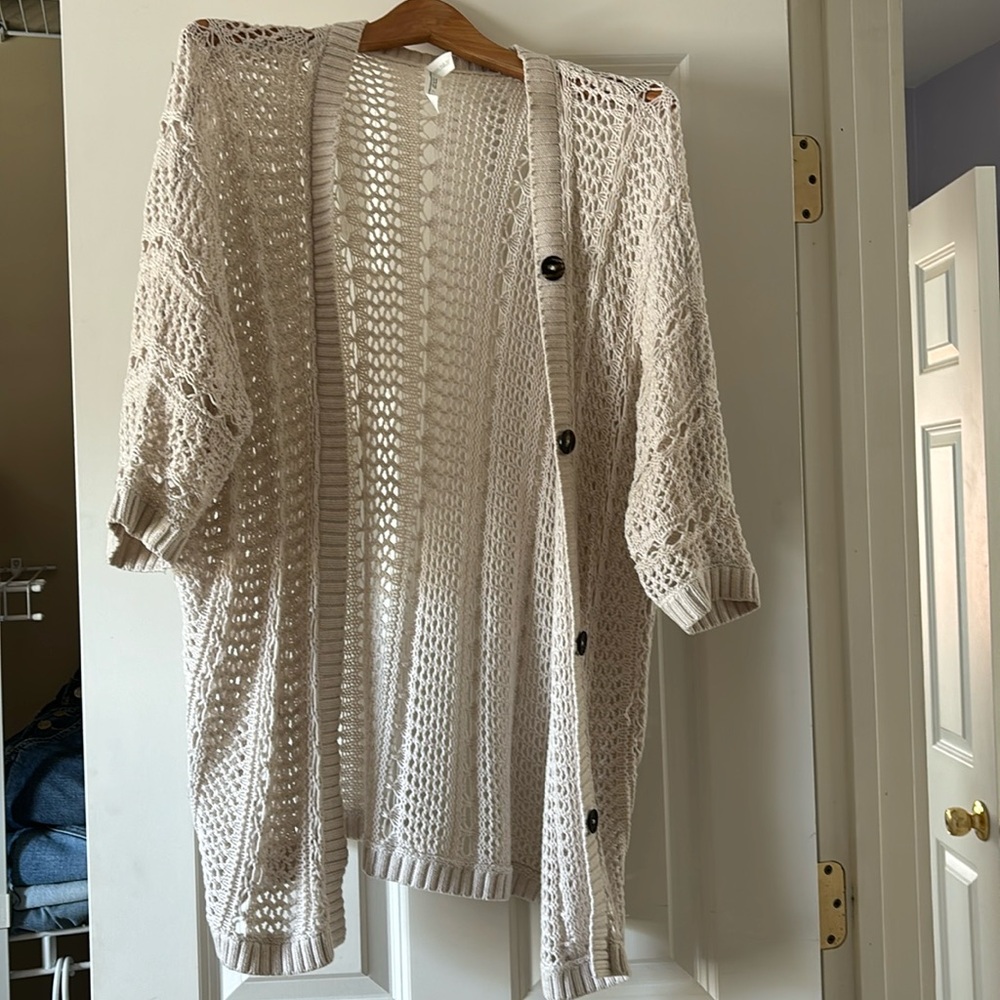 Francesca’s oversize crocheted sweater